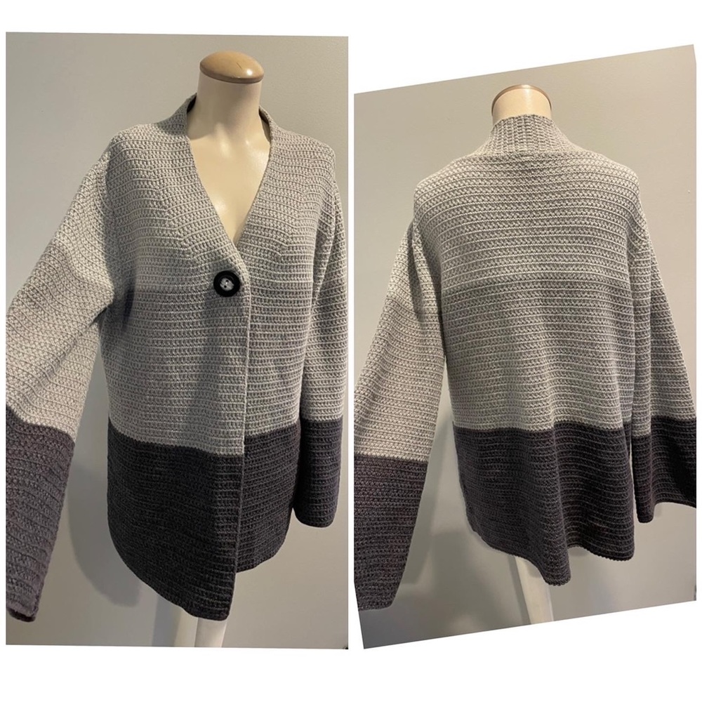 Grey Color Block Cardigan Sweater - image 4